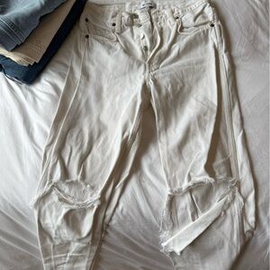 Re/Done White Distressed Boyfriend Jeans